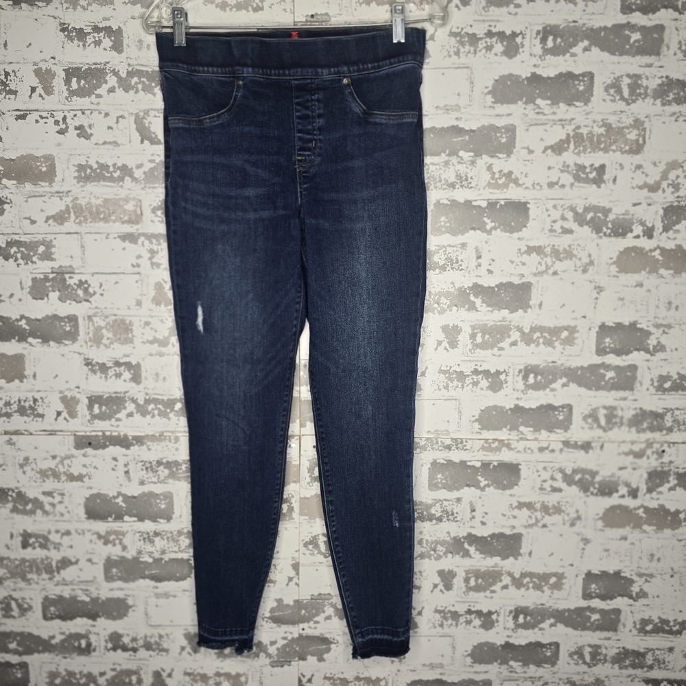 Spanx Jeans Womens Size‎ M Distressed Ankle Skinny Jeans Dark Blue Stretch Denim